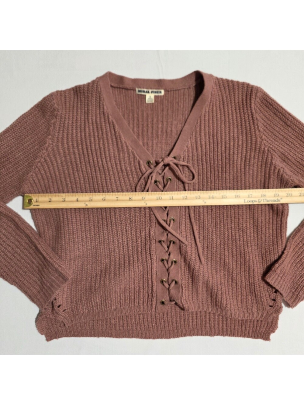 Moral Fiber Women's Lace-Up Front Knit Sweater, Size Small, Dusty Rose - Picture 3 of 6